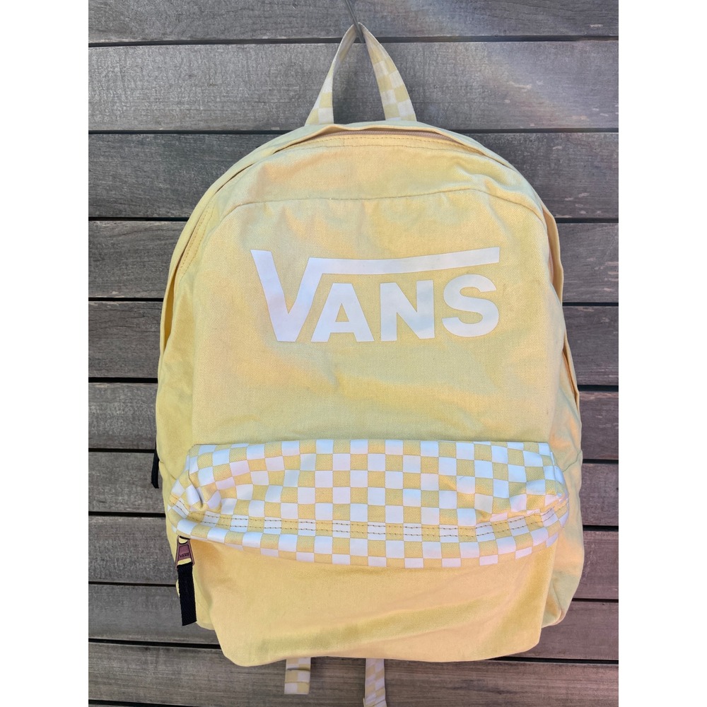 Vans Realm Backpack Yellow Checkerboard Cotton Canvas School Bag VN0A4DRMVDE